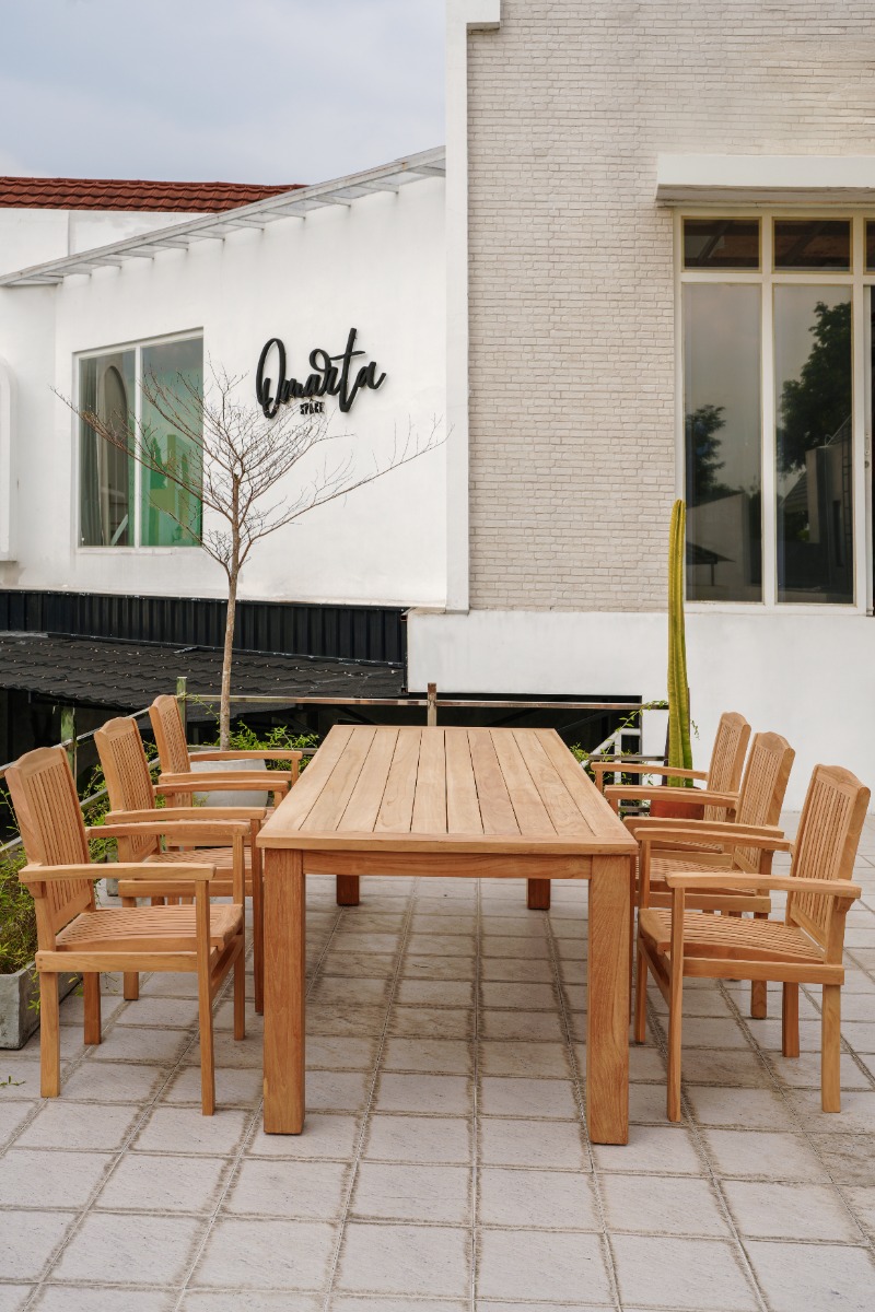Teakea Teakhouten Tuinset met 6 Ibiza stapelbare teakstoelen en Nelson tuintafel 250x100 cm – luxe, tuinset van teak voor buiten - alternate view
