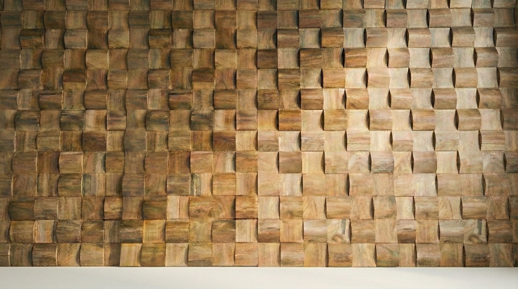 3D wandpaneel van massief hergebruikt teak – 30x30 cm, met bolvormige structuur en eenvoudig te bevestigen met montagekit. - view 3