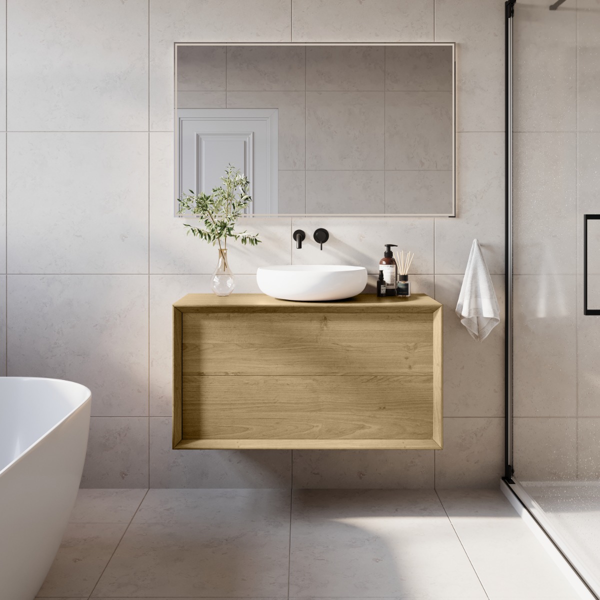 Eiken badmeubel Edge kaderlijst strak design massief hout - view 3