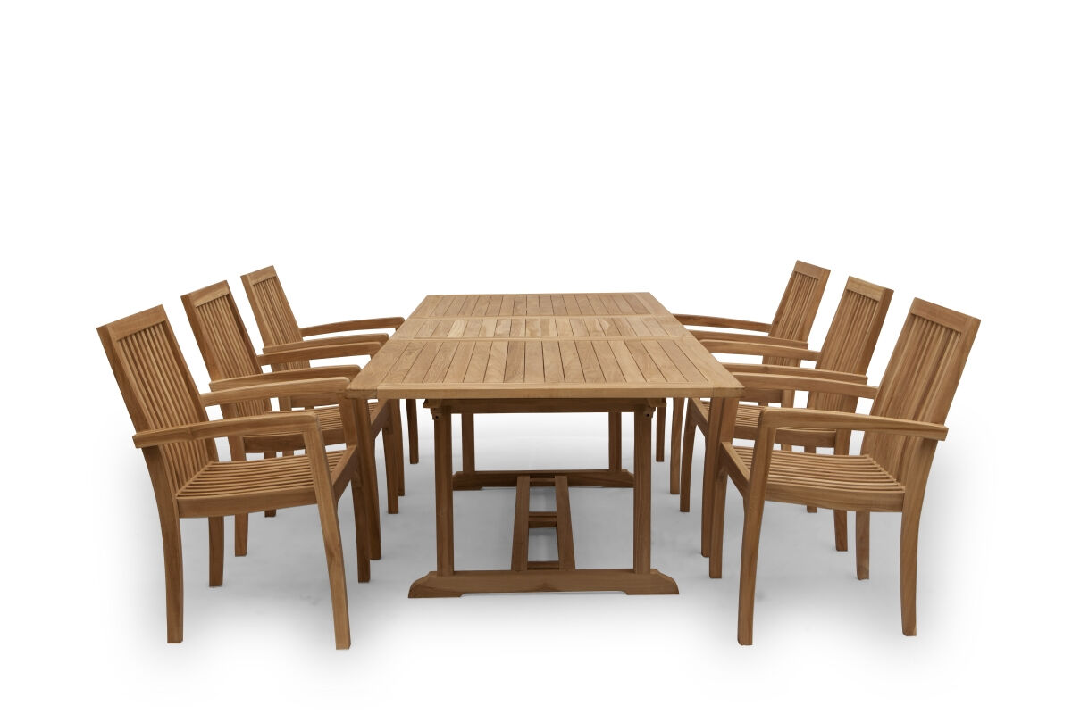 Teak Tuinset - Pile teaktafel 150<>200 met 6 stapelbare tuinstoelen - view 4