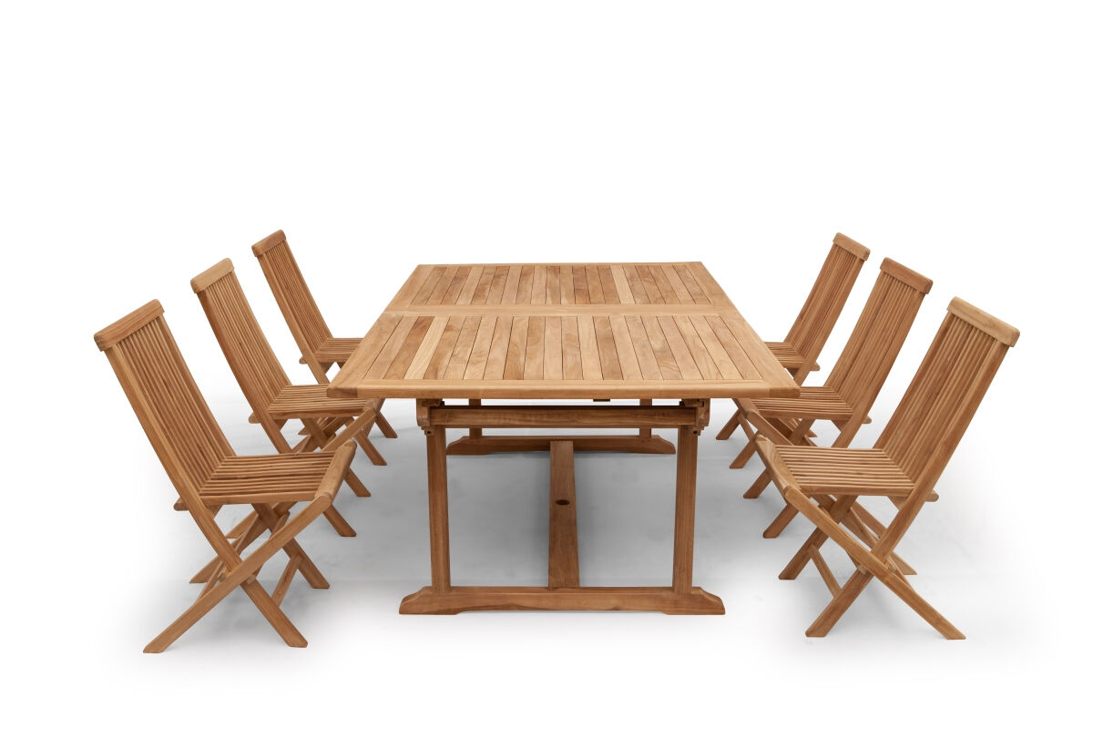 Teak tuinset Summer geplaatst in tuin of op terras als complete eethoek met zes vouwbare tuinstoelen - view 4