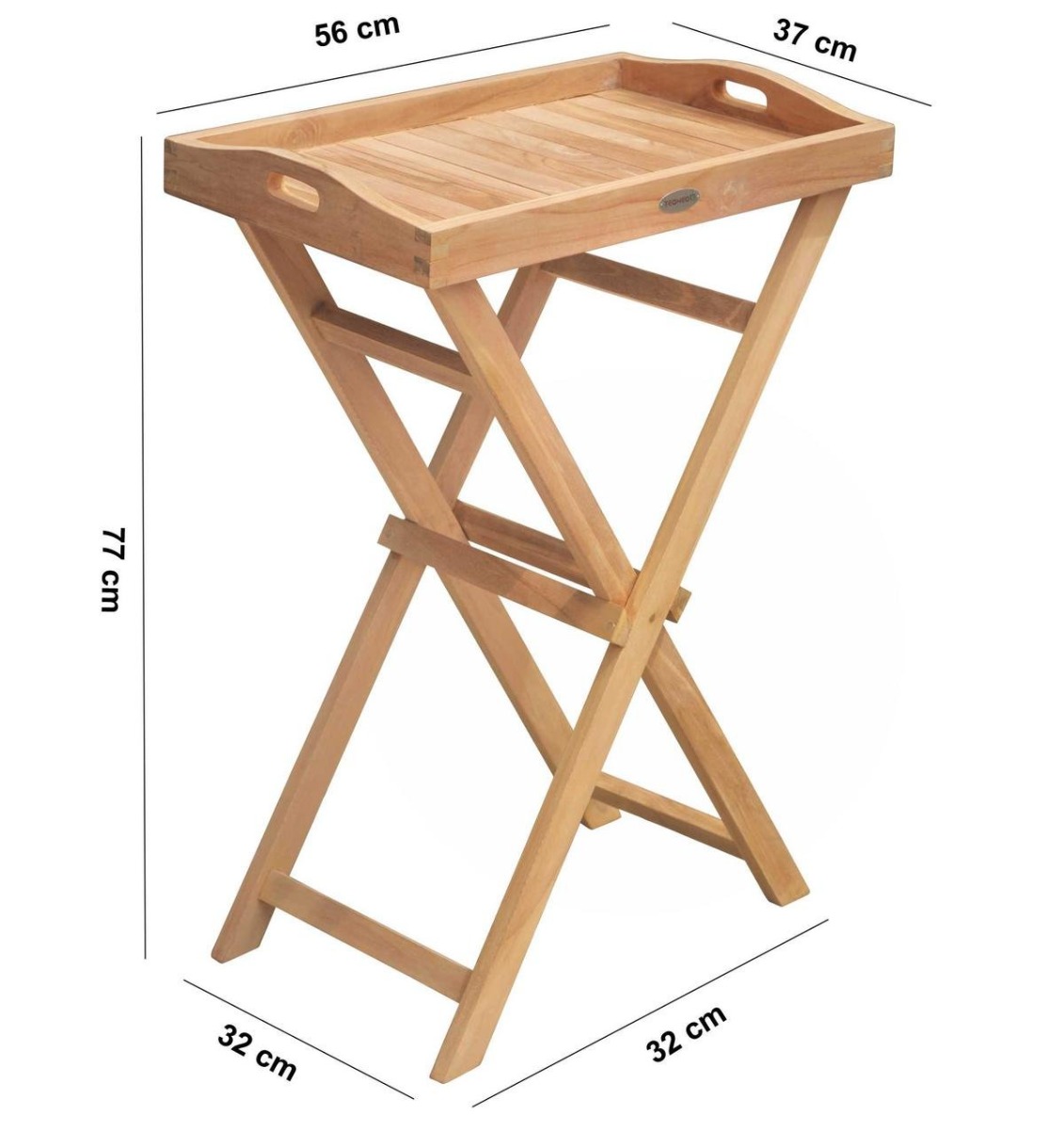Teakhouten Dienblad Tafel met Afneembare Tray – Inklapbaar – Teak – 56 × 36 × 80 cm - view 4