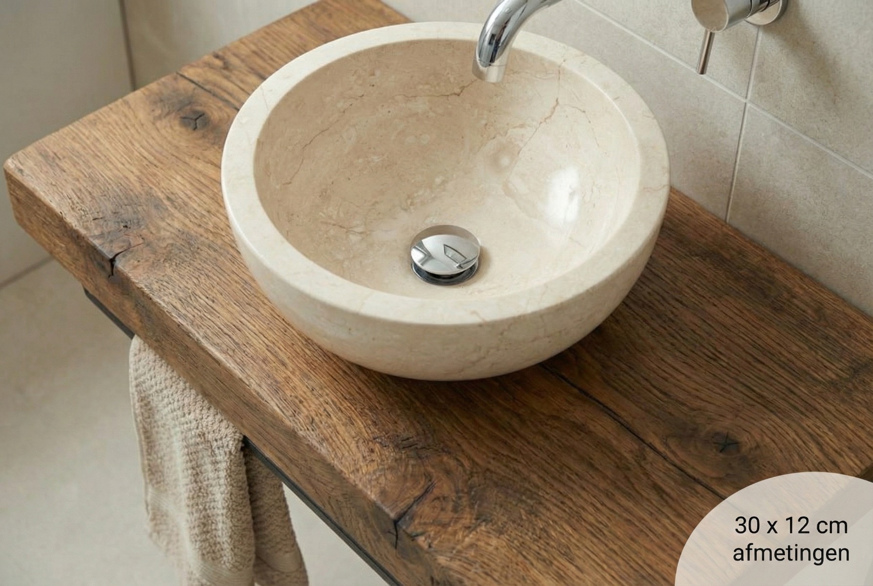 Blanco Mini fontein waskom van wit marmer, ronde waskom met diameter van 30 cm - alternate view