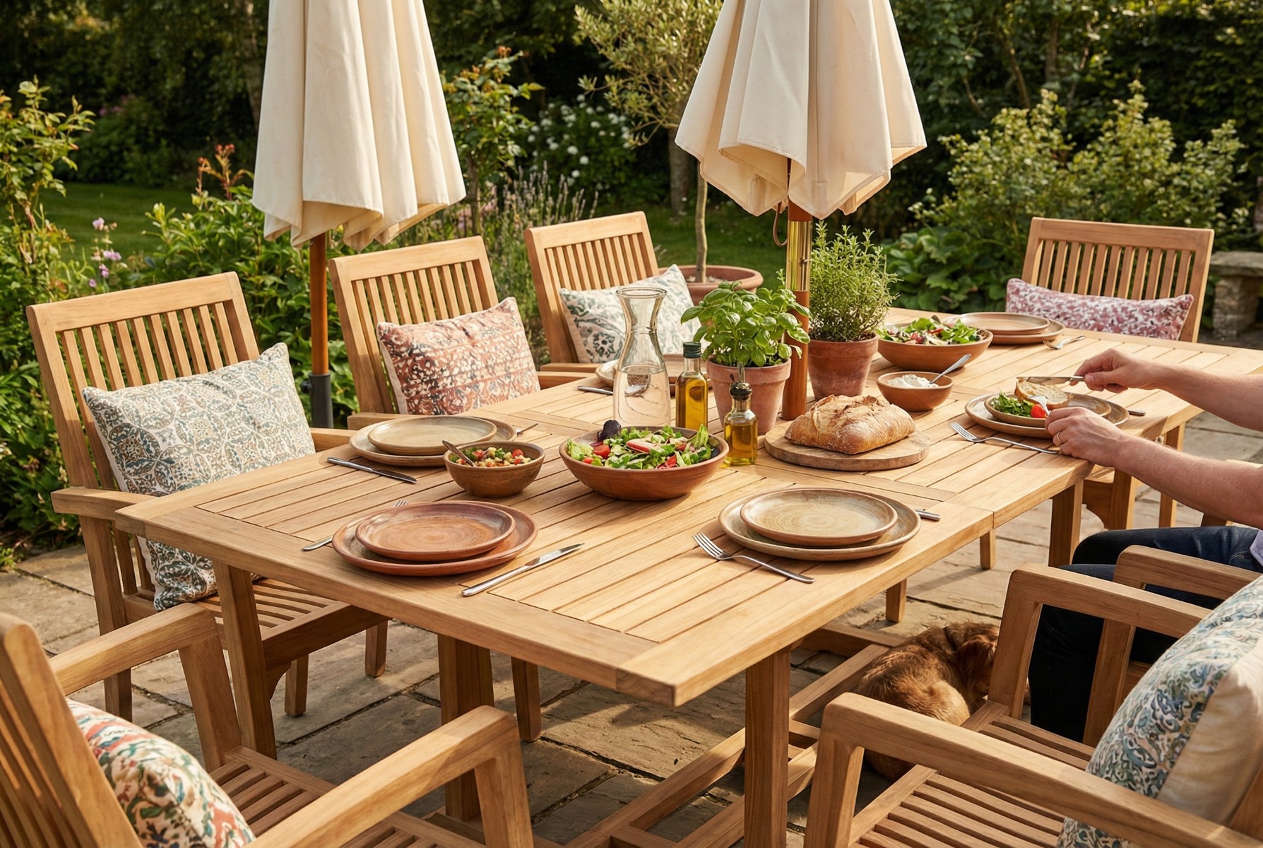 Teak Tuinset - Pile teaktafel 150<>200 met 6 stapelbare tuinstoelen - view 3