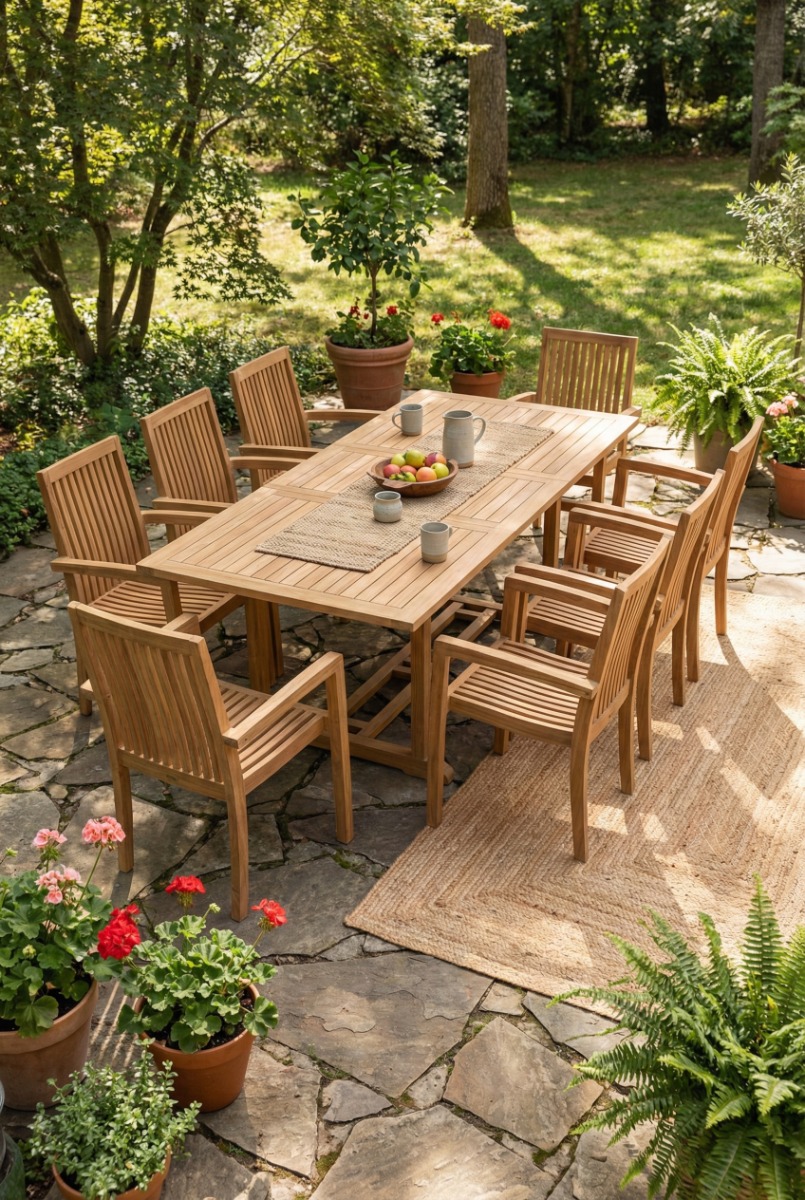 Teak Tuinset - Pile teaktafel 150<>200 met 6 stapelbare tuinstoelen - alternate view