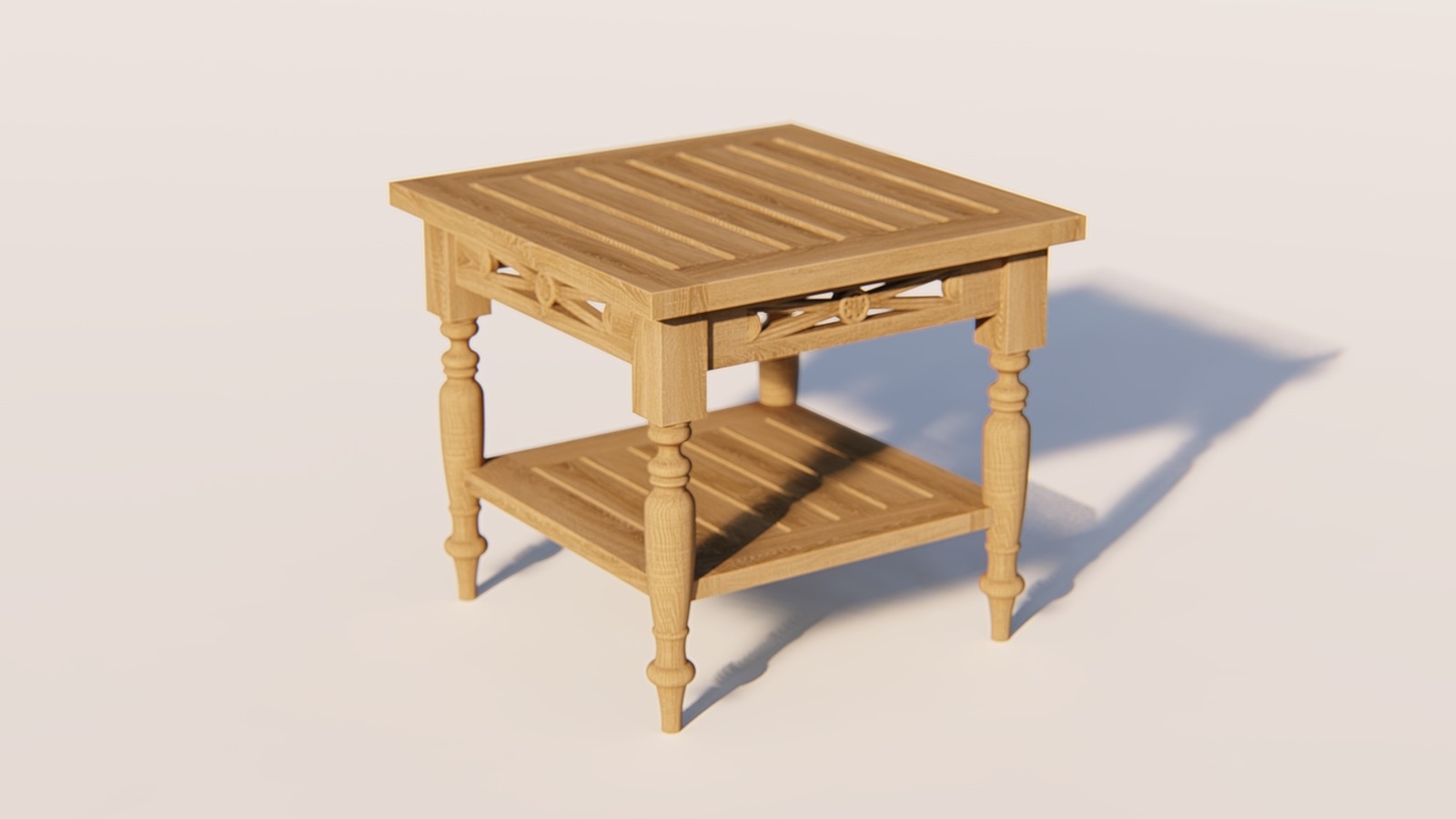 Teakhouten Batavia koffietafel 50×50 cm met extra legplank en decoratief houtsnijwerk - view 4