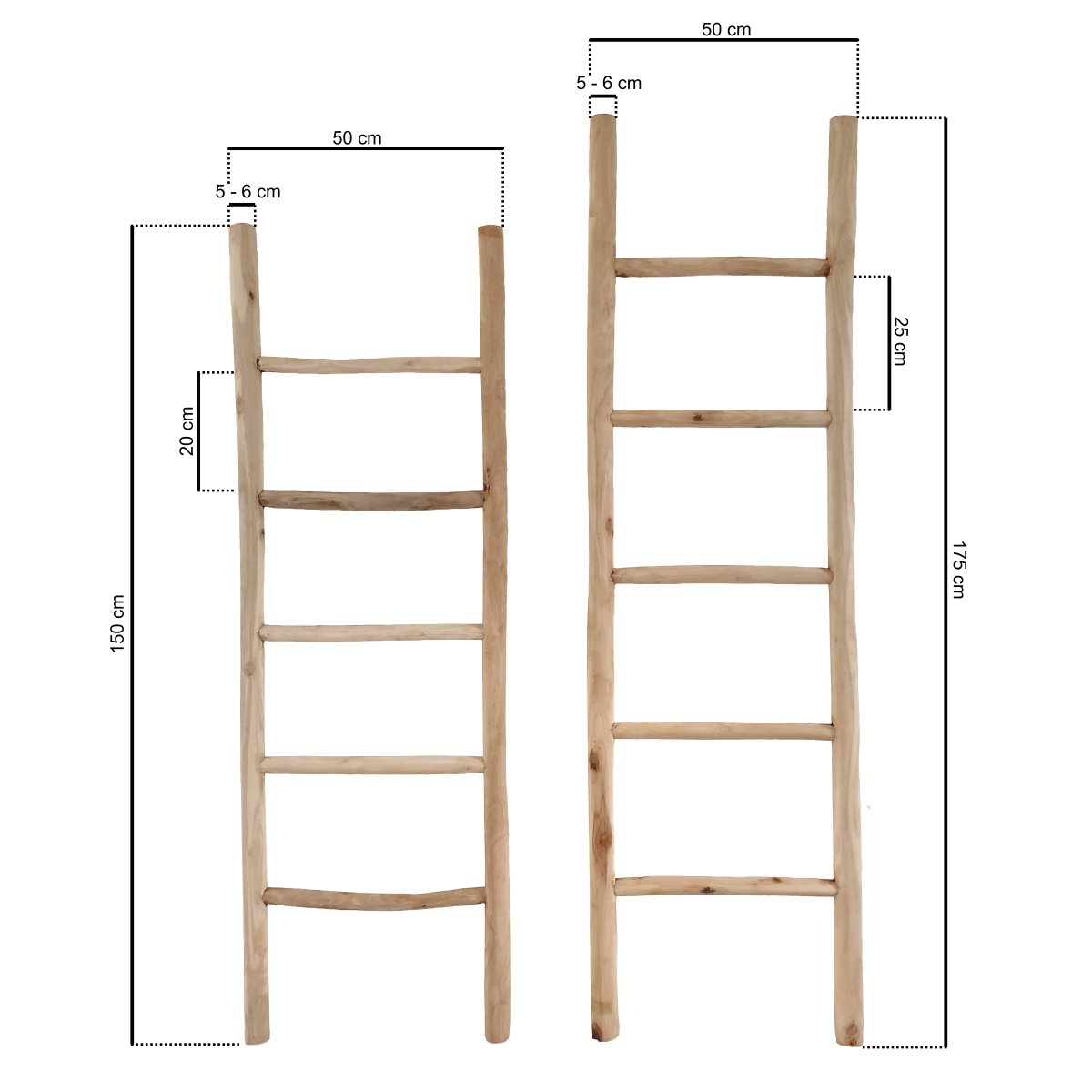 Teakhouten decoratie ladder | Naturel Eiken-Look| 50x5x175 - Decoratieladder-Eiken-Naturel-1750-50- - view 4