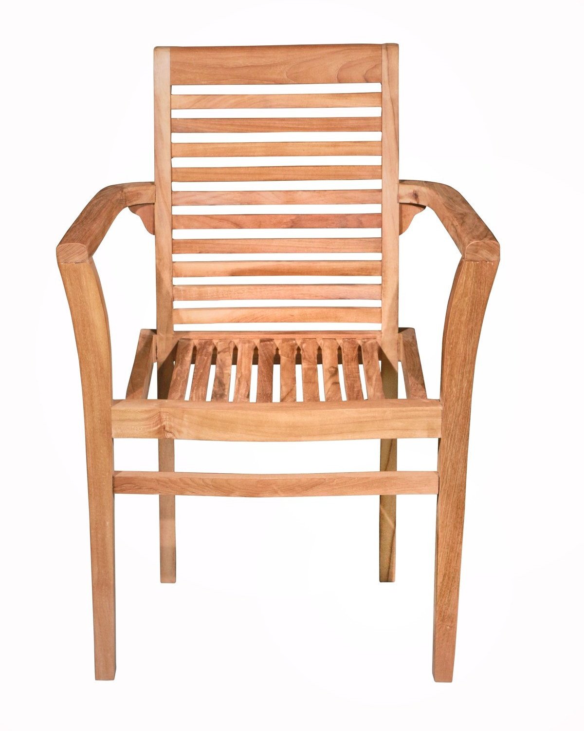 "Sfeerfoto van gestapelde teak houten tuinstoelen in een zonnige, mediterrane tuin - view 4
