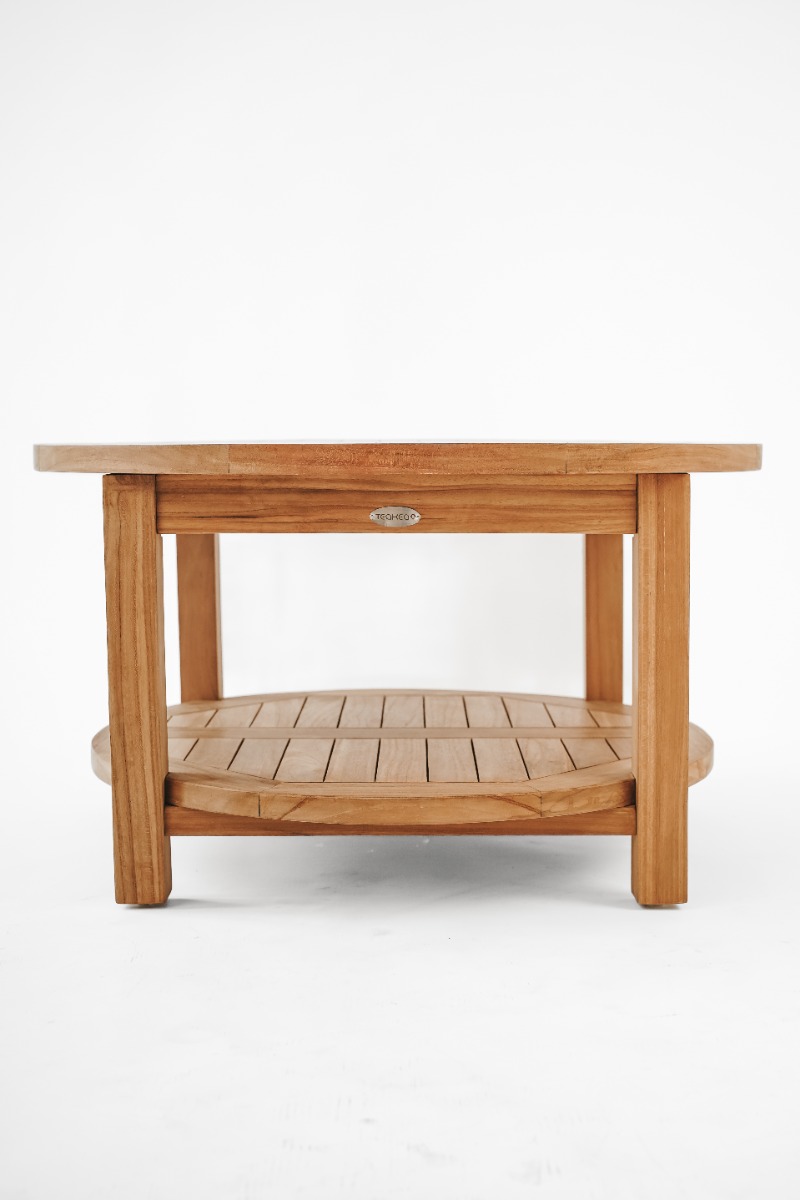 Ronde Teak Salontafel van 80 cm met een handig onderblad, gemaakt van hoogwaardig teakhout, geschikt voor buitengebruik op terras of in de tuin. - view 3