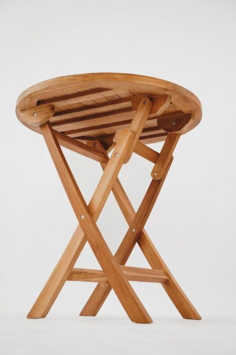Teakea tuinset met 2 Pile stapelbare teakstoelen en ronde inklapbare tafel Ø70 cm – teak set voor balkon of terras - view 3
