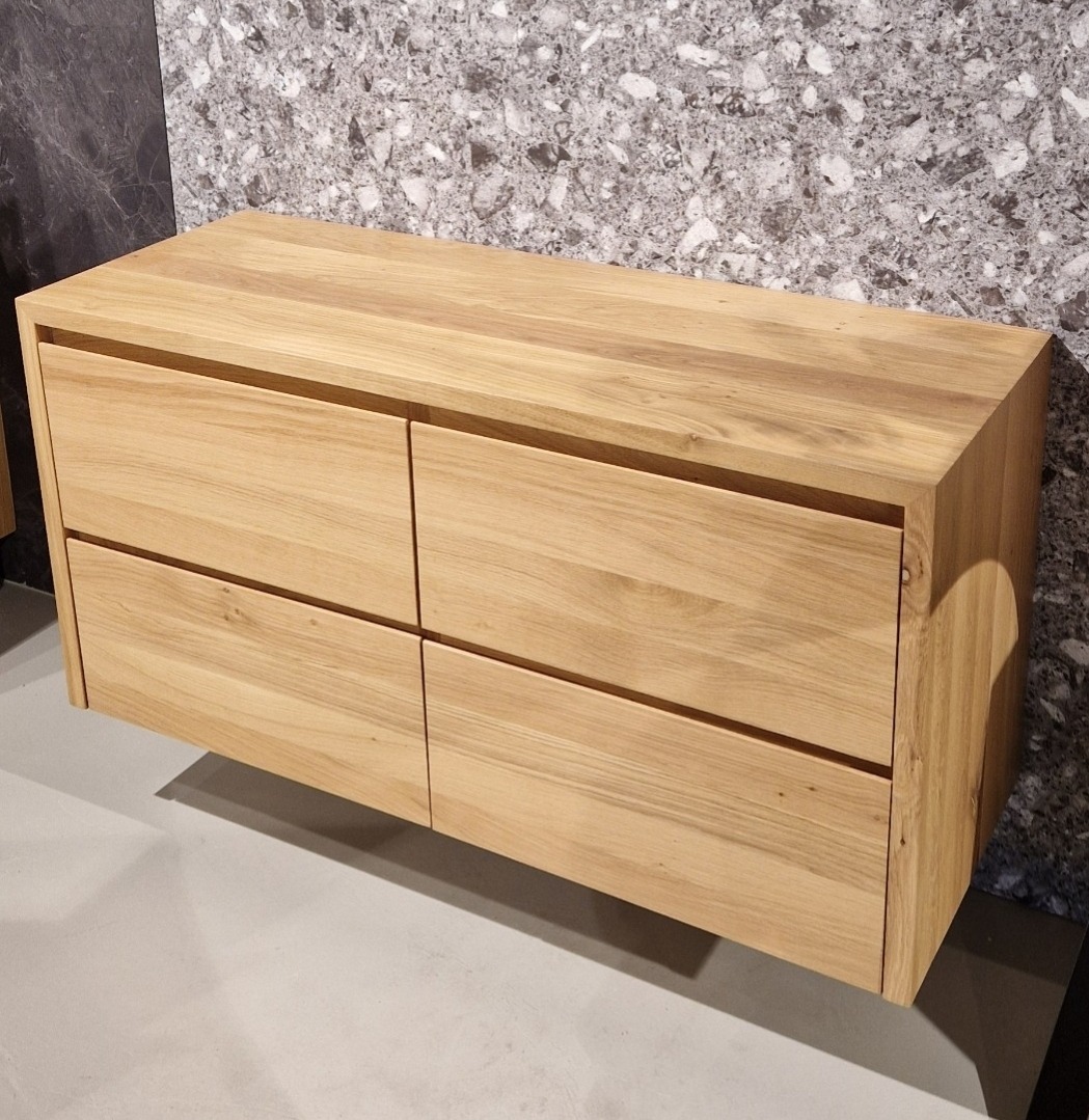 Breed eiken badkamermeubel Quatro 140cm met 4 lades en dubbele waskom - view 3