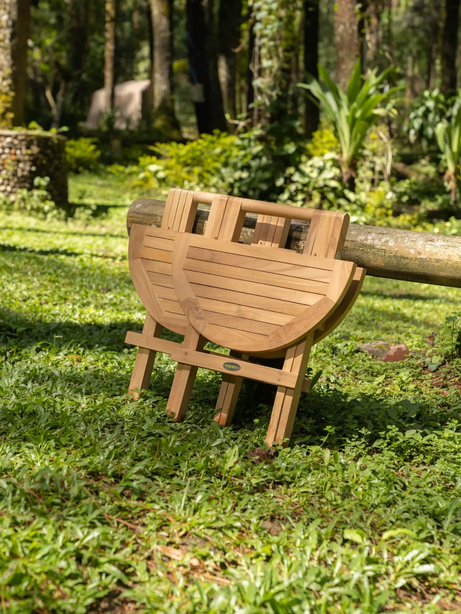 Rond inklapbaar teak bijzettafeltje van Ø60 cm en 45 cm hoog gemaakt van massief FSC teakhout voor buitengebruik - alternate view