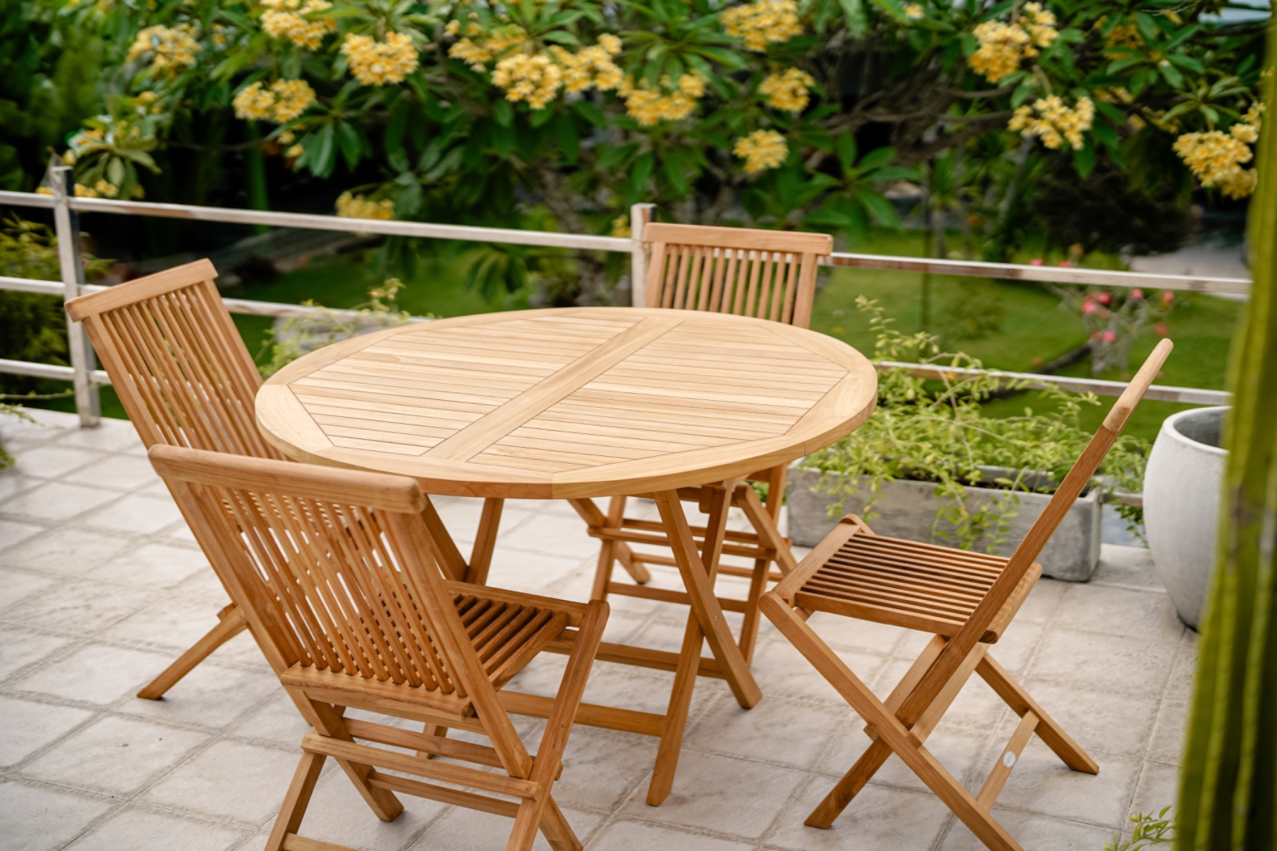 Teak Houten Klaptafel | Rond | Ø 120 | Tuintafel Inklapbaar - ST 030 - view 4