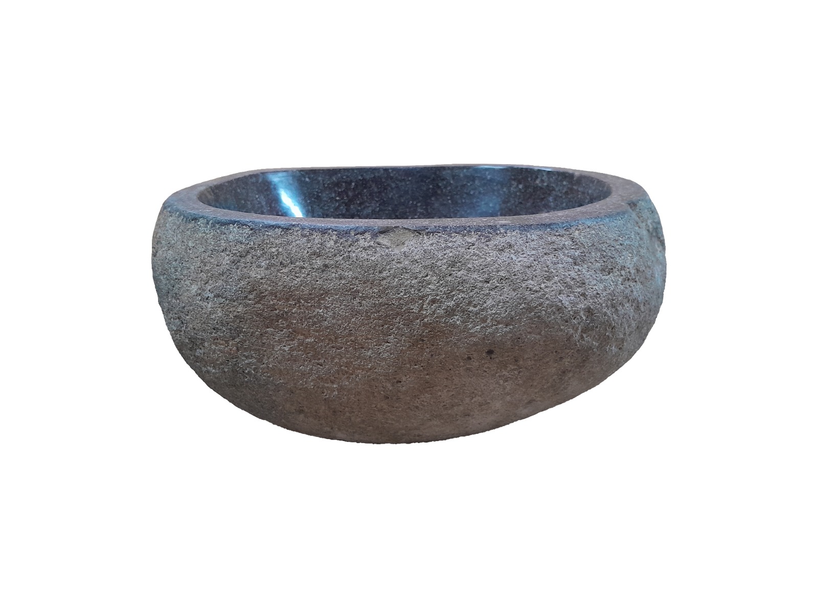 Natuurstenen waskom van riviersteen met een gepolijste binnenkant en ruwe buitenkant in grijstinten. Afmetingen: 31 × 29 × 15 cm. Uniek design, ideaal voor badkamers en toiletten. - view 3 Natuurstenen waskom van riviersteen met een gepolijste binnenkant en ruwe buitenkant in grijstinten. Afmetingen: 31 × 29 × 15 cm. Uniek design, ideaal voor badkamers en toiletten. - view 3
