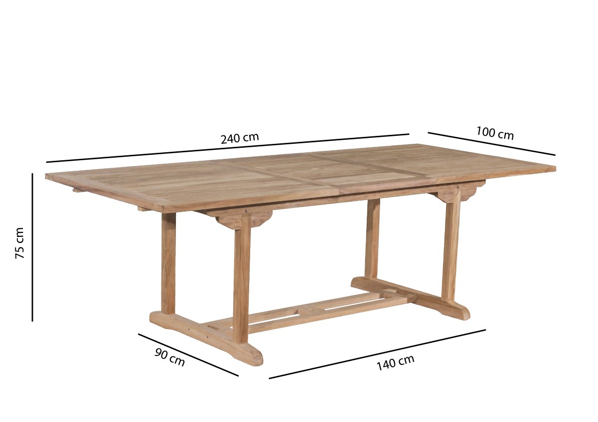 Rechthoekige uitschuifbare teakhouten tuintafel van massief teak, verstelbaar van 180 tot 240 cm - view 4