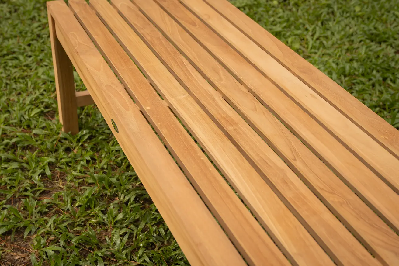 Slater teakhouten tennisbank van massief teak, compacte tafelbank met formaat 120x46x45 cm - view 3
