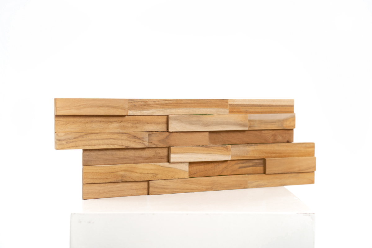 Teak Plakhout Naturel | Wandpanelen Massief Teakhouten Strips voor op de muur | 10 stuks per doos | 1 m2 per doos  - view 4