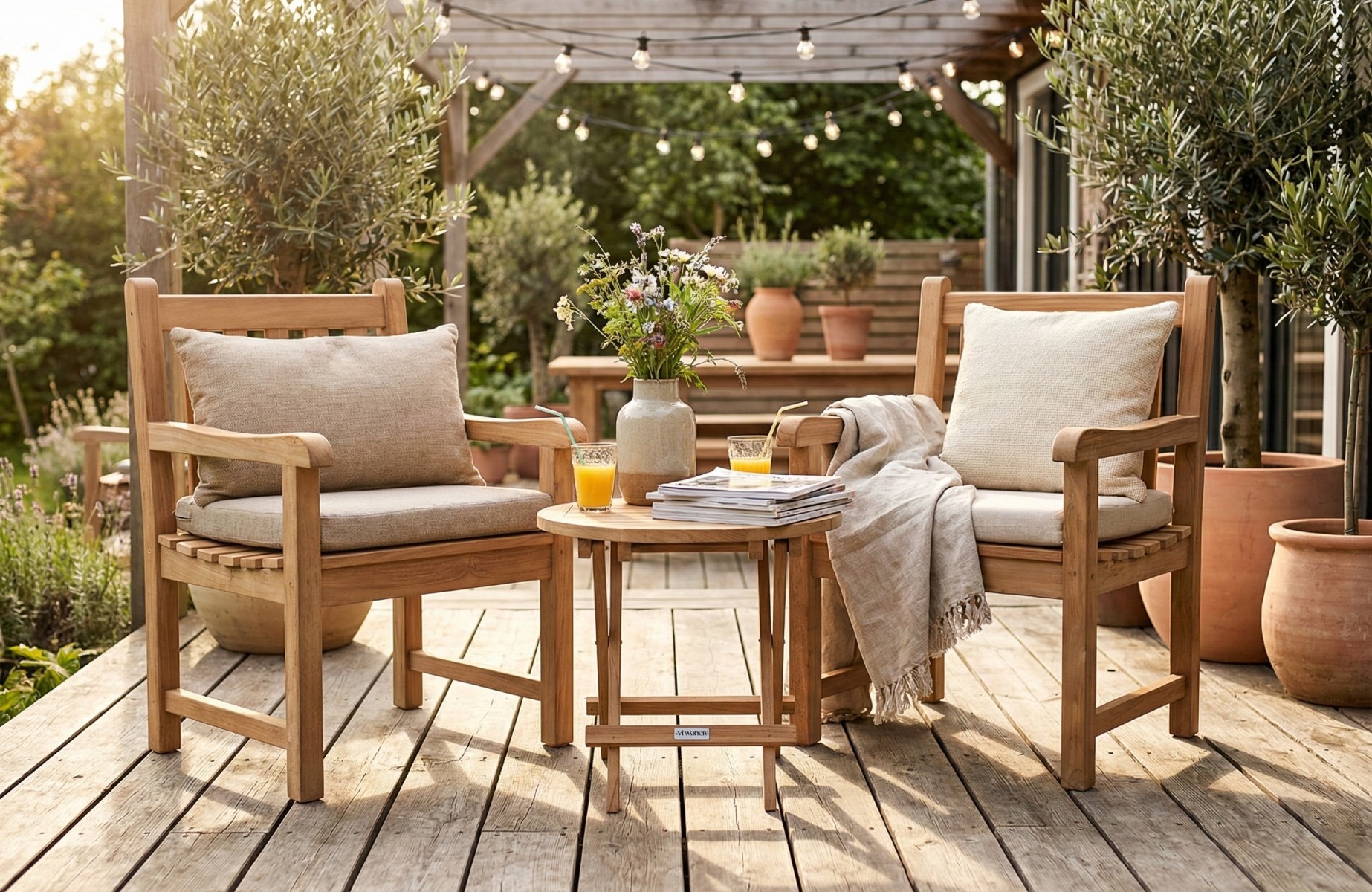 Teakea Balkony Bistro Set – Teak – Tafel Ø50cm & 2 Windsor Stoelen - alternate view