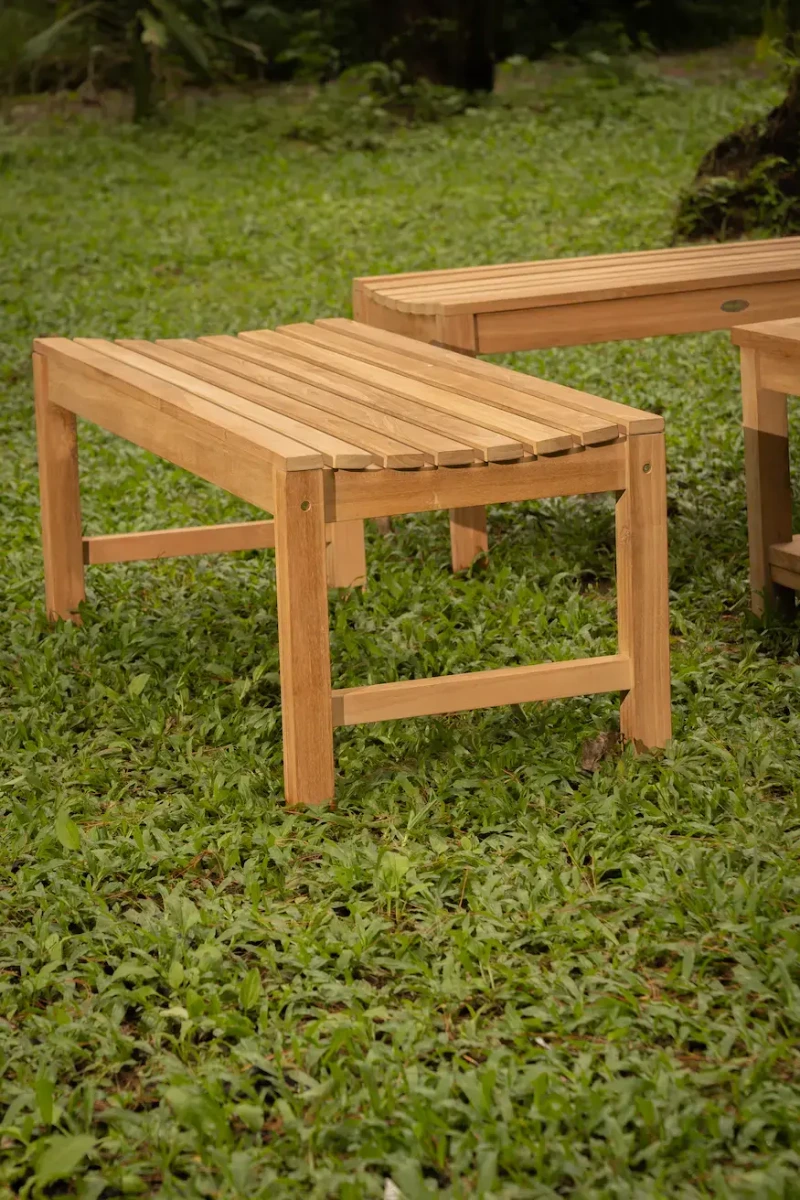 Teakhouten tuin tennisbank Slater als tafelbank van massief teak, formaat 130x46x45 cm - alternate view