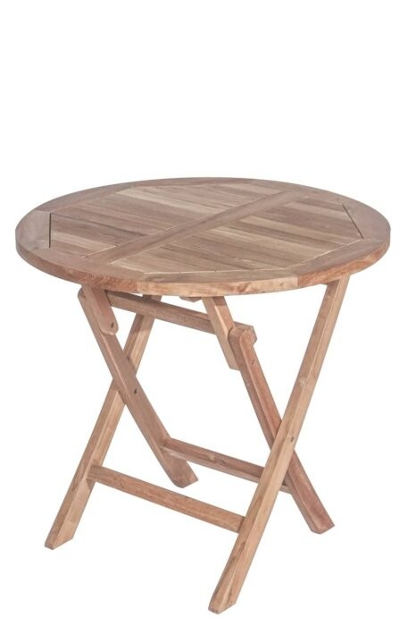 Twee teakhouten, stapelbare Ibiza tuinstoelen staan naast een vierkante, deels ingeklapte teakhouten tuintafel op een zonnig terras. - view 3