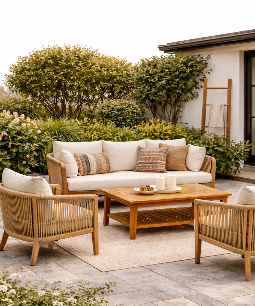 Cozy garden seating in warm light