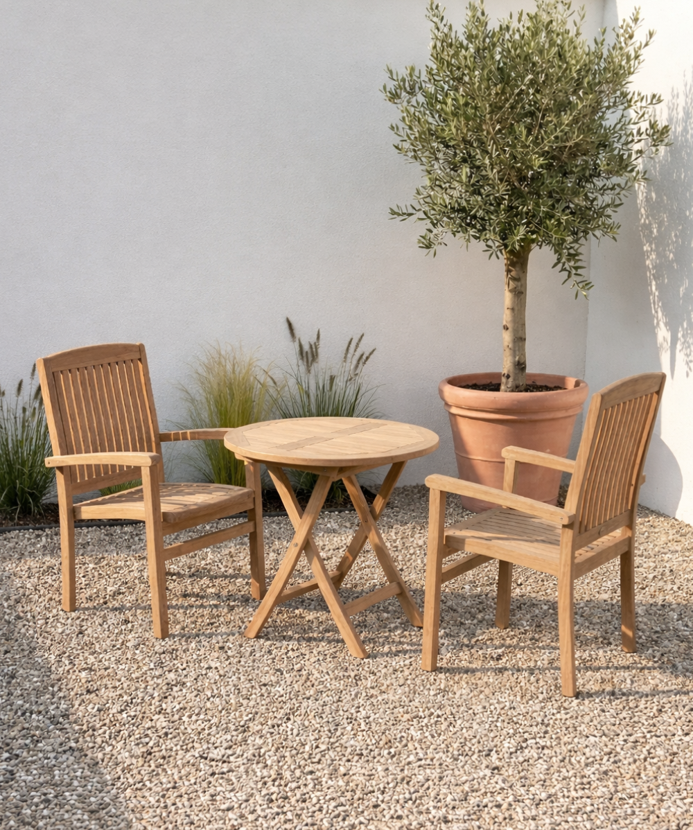 Cozy patio with teak furniture