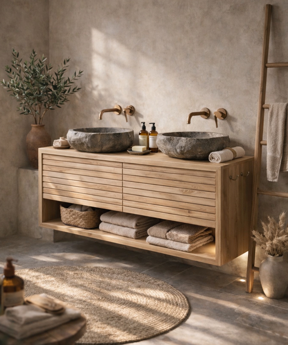 Linea Bathroom Furniture Solid Oak _ Slatted Front (1 or 2 Drawers) Linea Bathroom Furniture Solid Oak _ Slatted Front (1 or 2 Drawers)