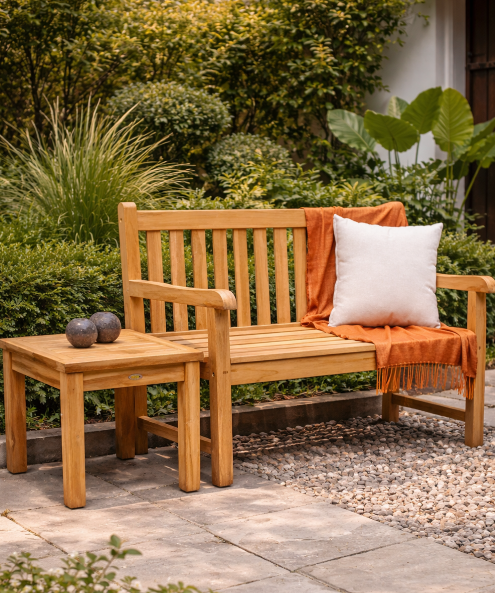 Serene patio with teak furniture