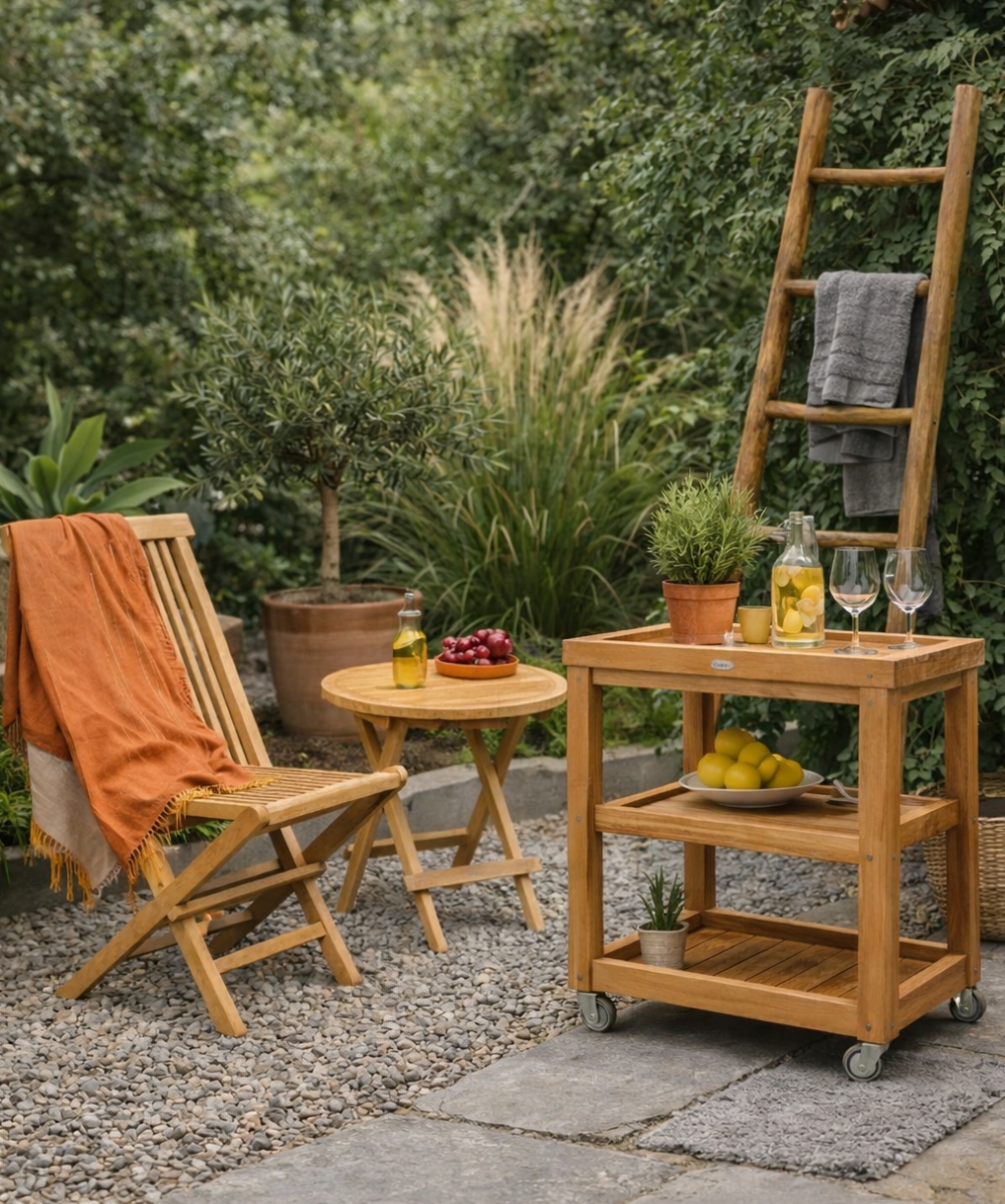 Teak furniture in natural settings