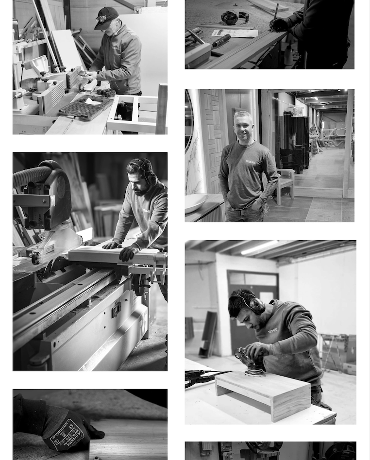 Meubelmakers van Teakea aan het werk in de meubelmakerij in Tolbert
